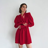 Fall V Neck Puff Sleeve Dress Black Long Sleeve Chiffon
